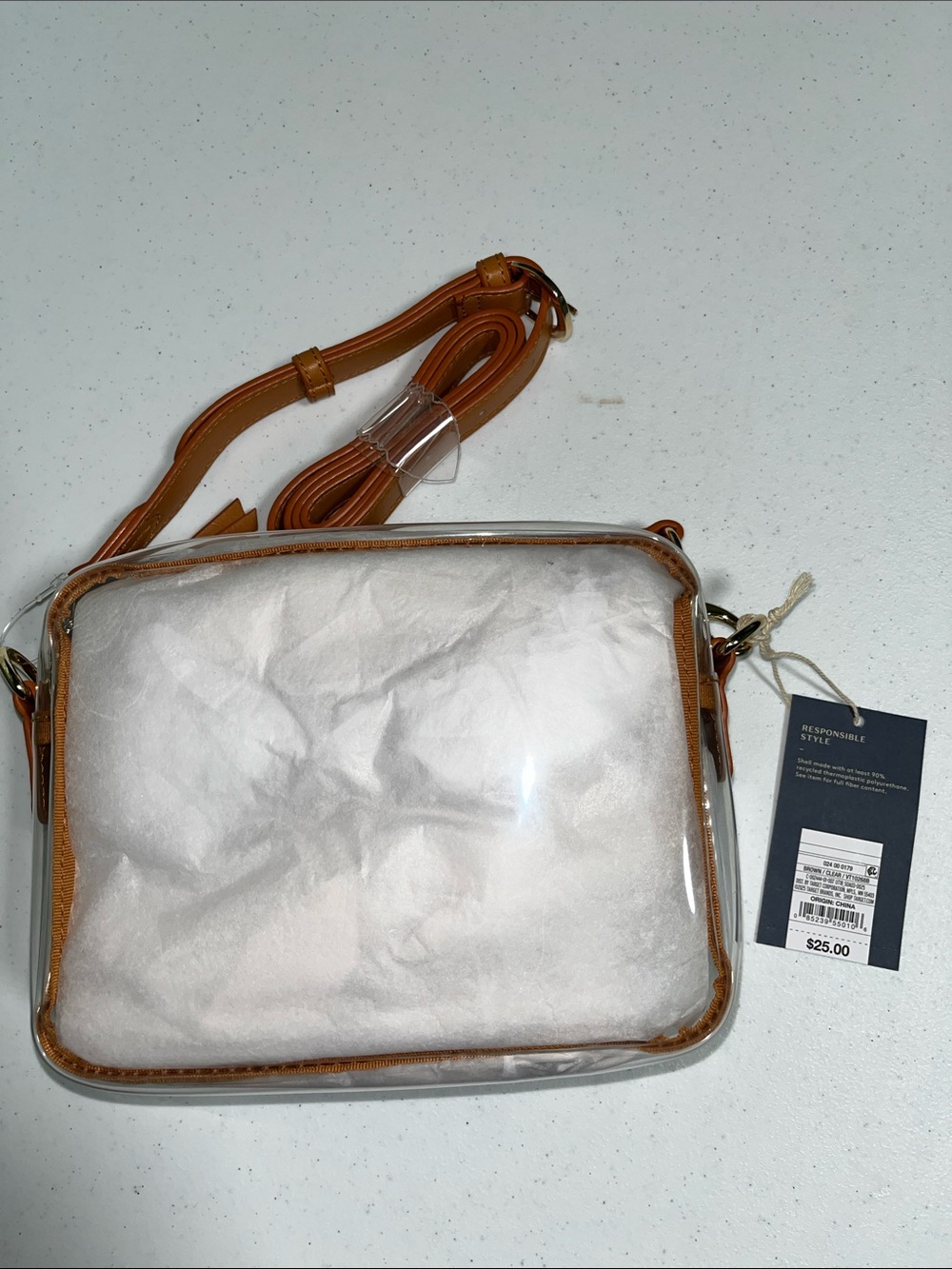 Clear PVC Crossbody Bag with Light Brown Trim